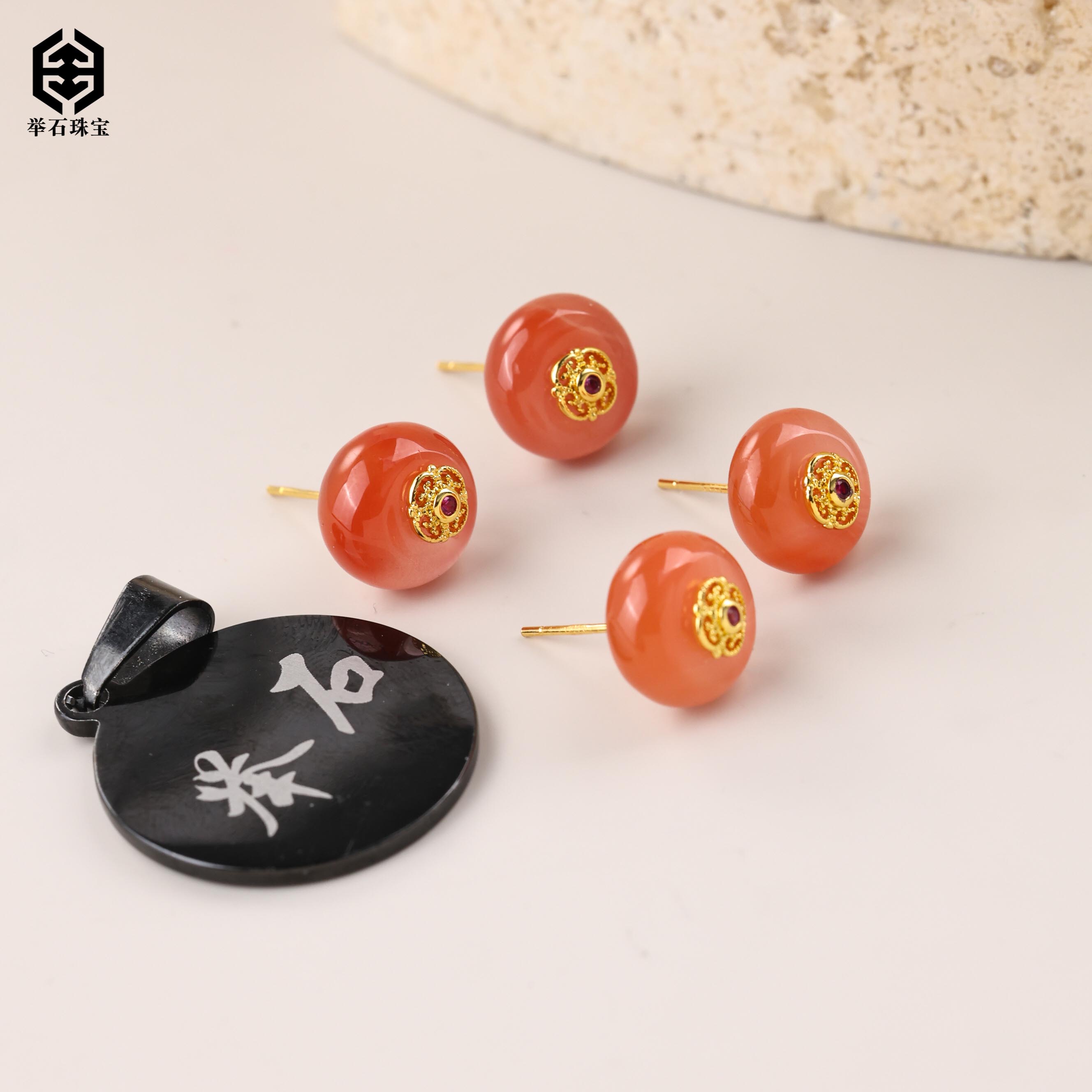 【举石珠宝】T1231-127-016南红玛瑙合金耳饰（一对/多样性发）O