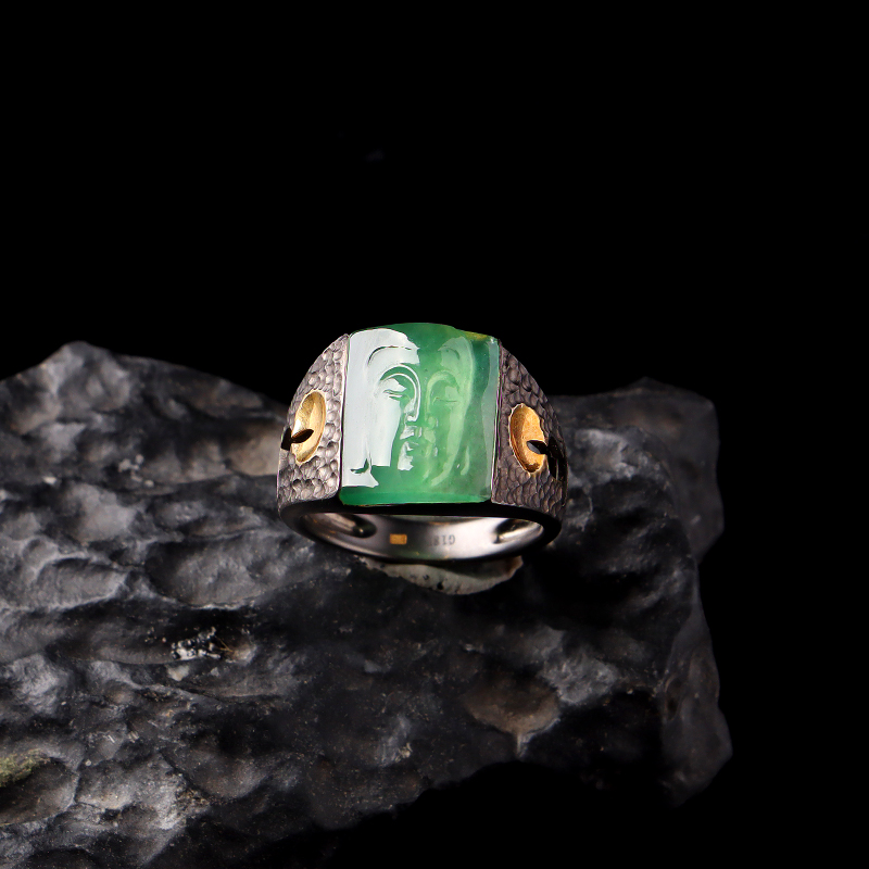 名玉艺术 【福气常伴】缅甸翡翠 18K金镶嵌 冰种晴绿翡翠戒指