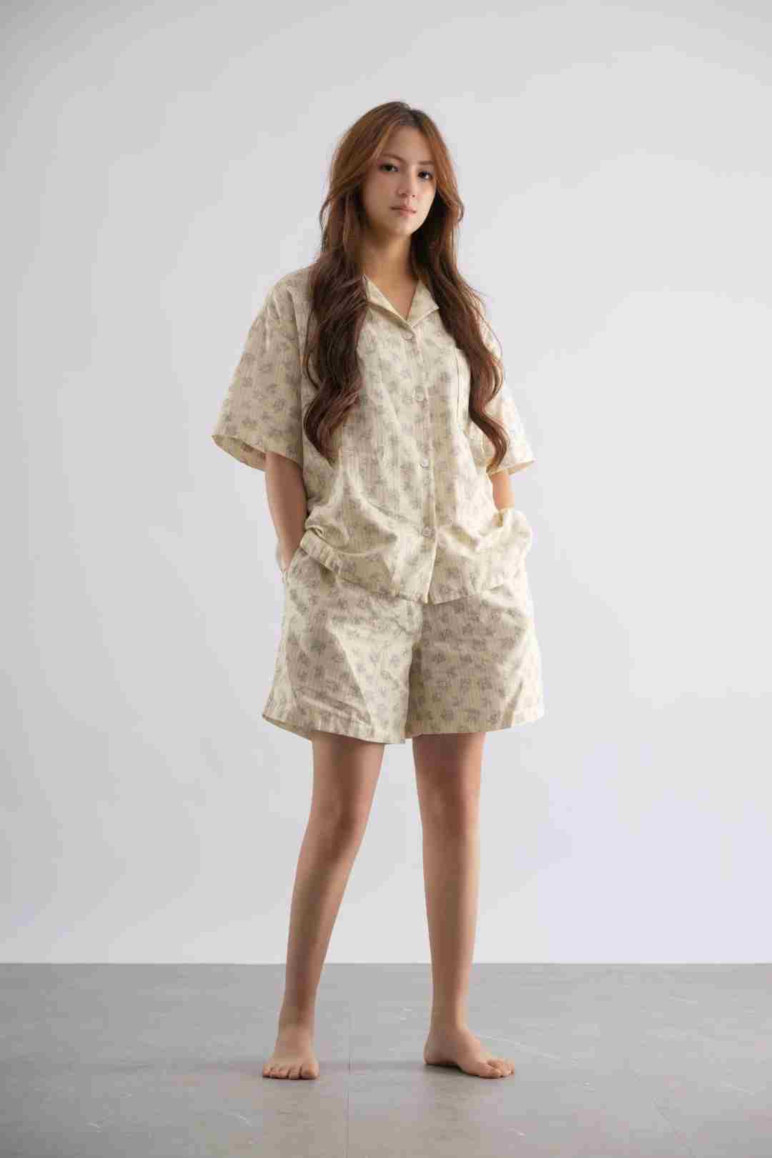 女士短袖夏季家居服套装女睡衣(醉芙蓉）