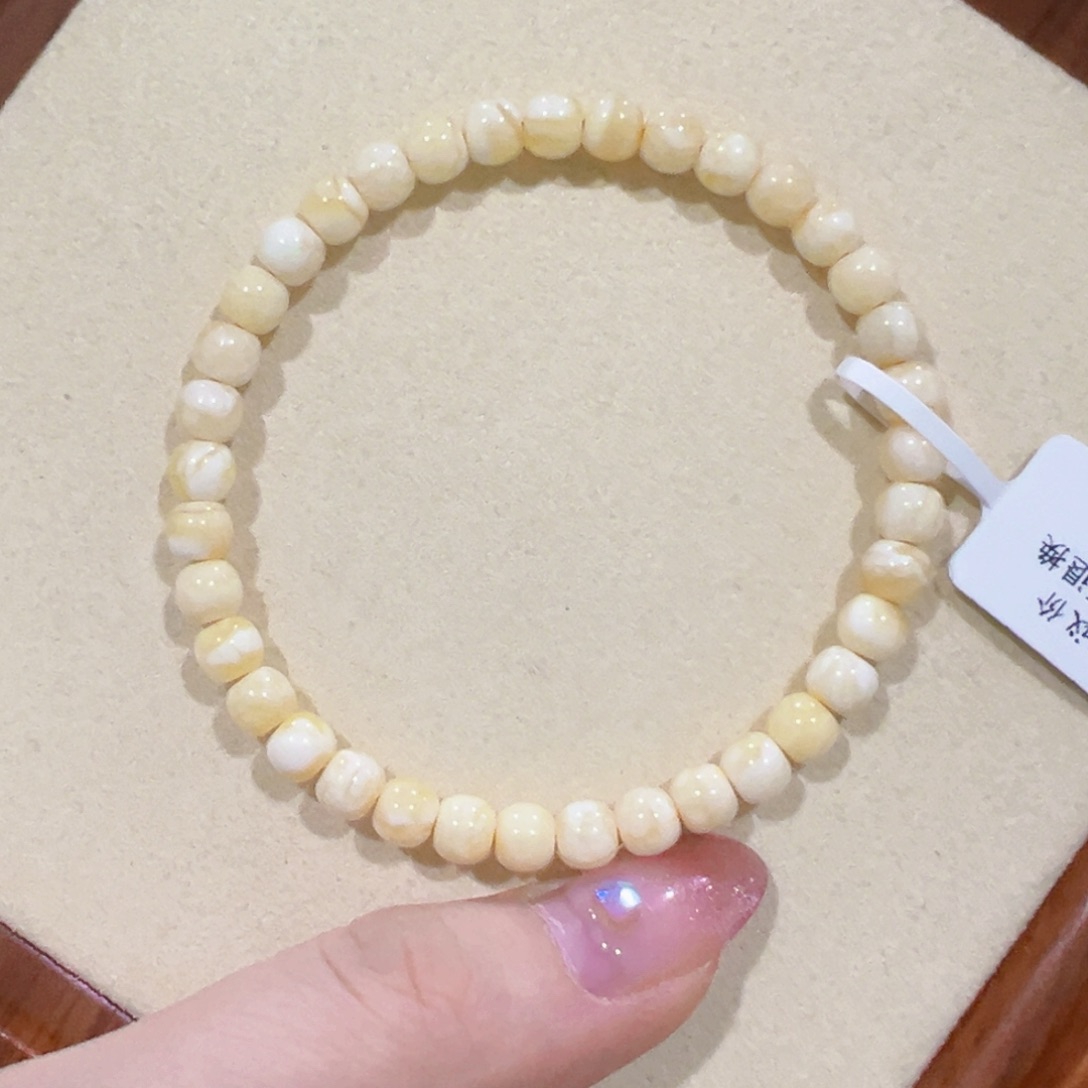 蜜蜡手链未镶嵌5.5m瓷白花 大漏