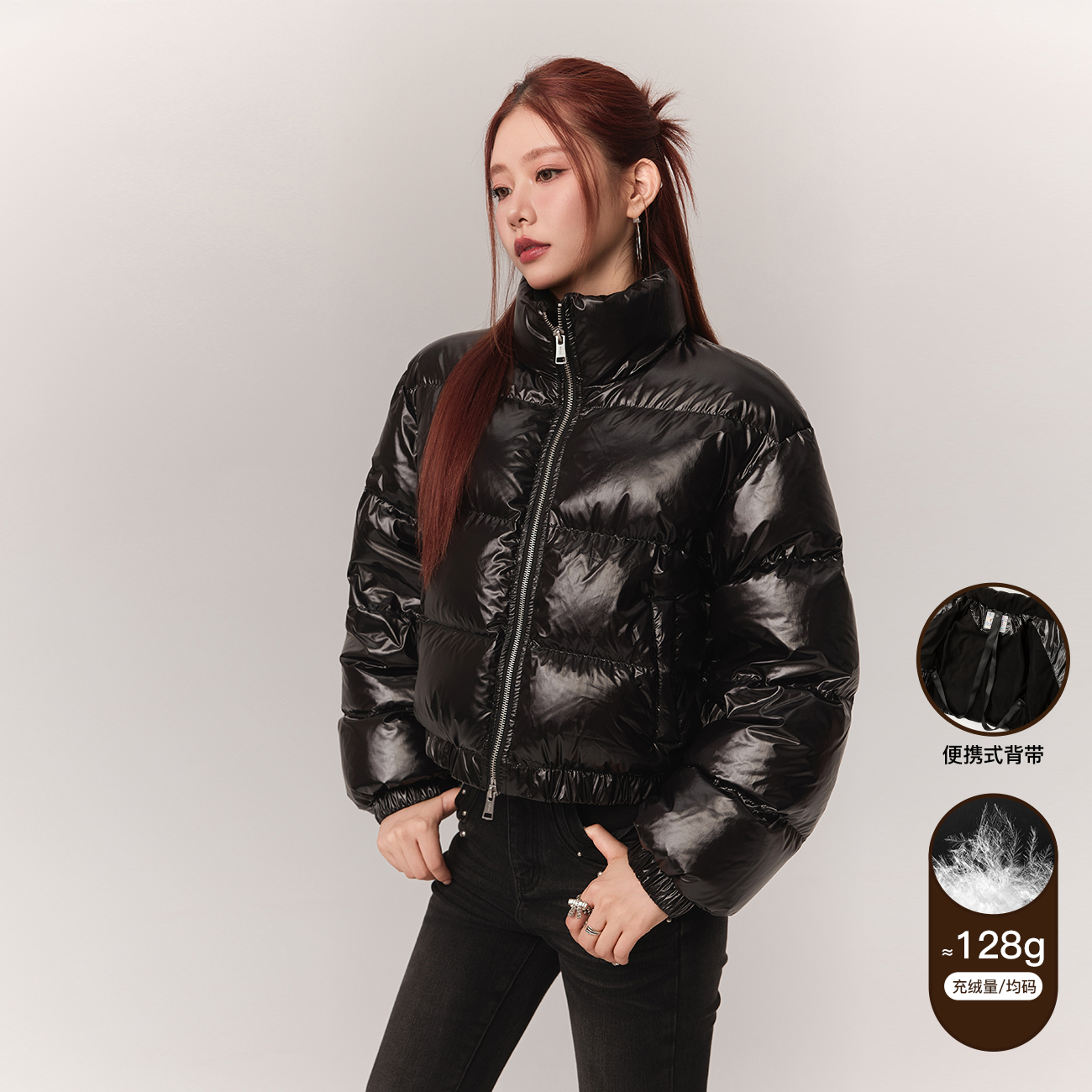 CHUU立领90鸭绒设计亮片基础宽松直筒显瘦羽绒服EHVM006S