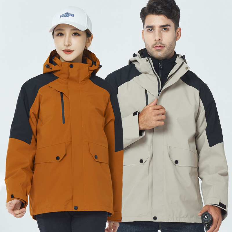 冲锋衣三合一可拆卸内胆登山服秋冬连帽防风防水工作服两件套防寒
