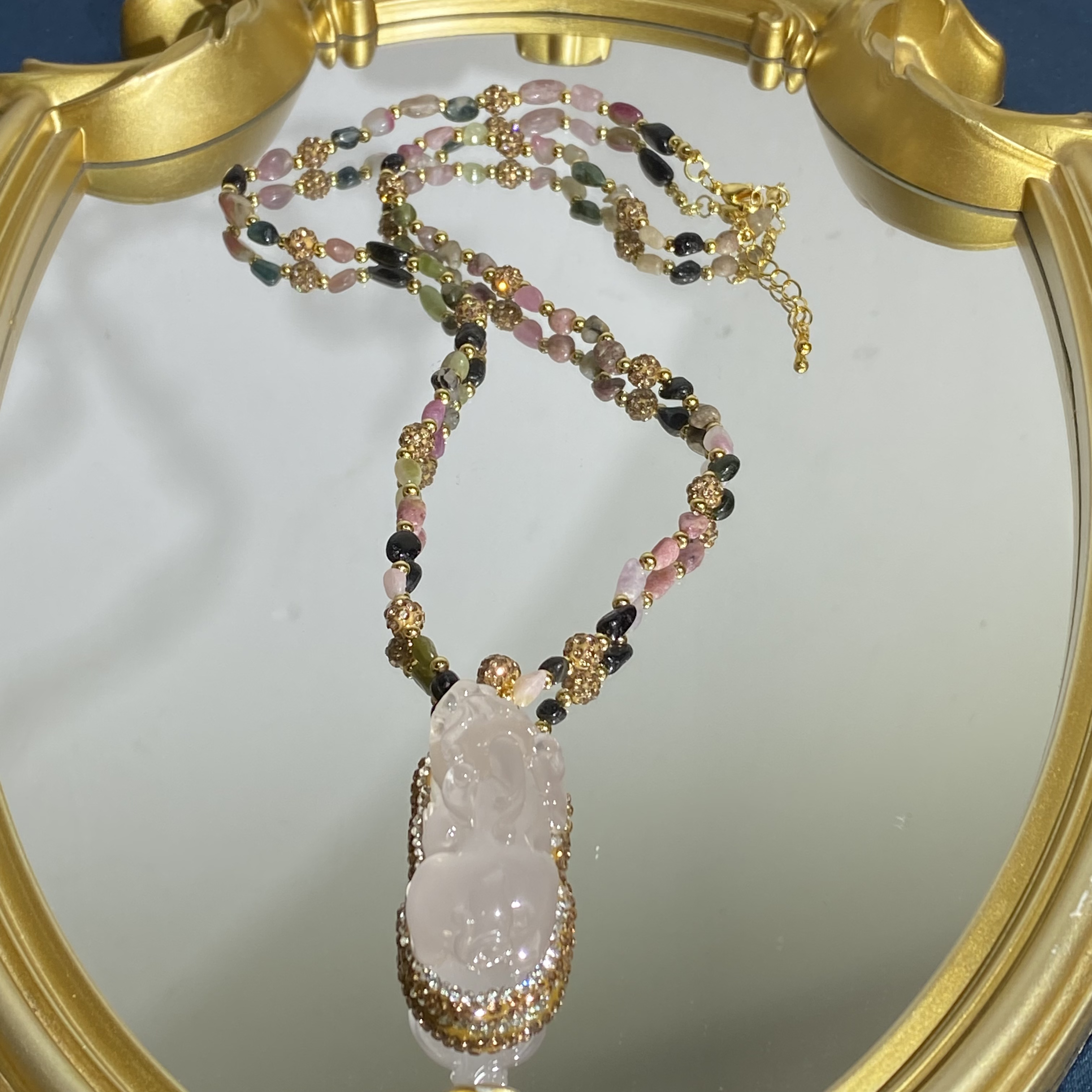 铜合金合成锆石项链 TTSD 白色太阳晶晶貔貅项链 3178