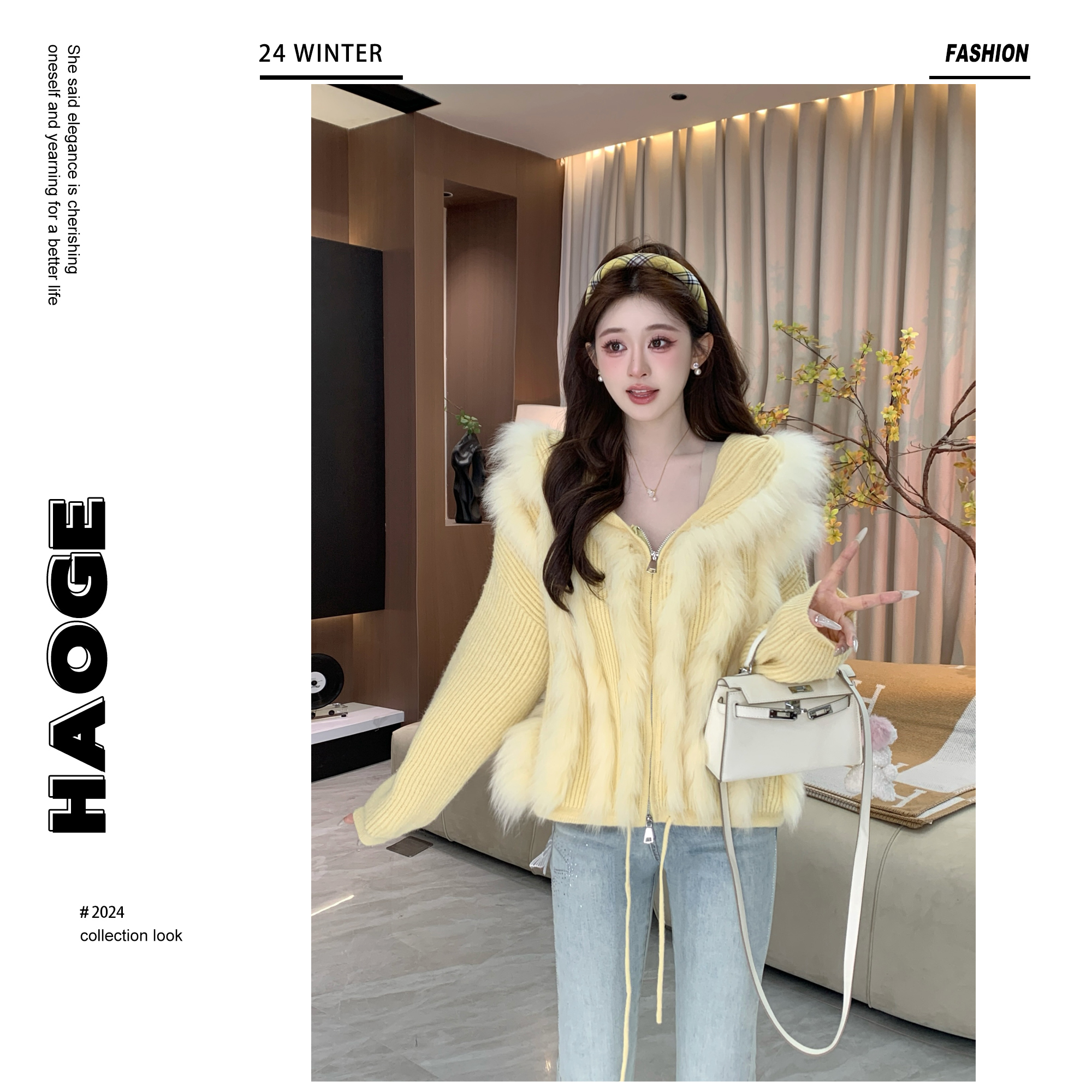 【千寻严选】北欧雪松Q4MY2922A气质时尚短款轻奢连帽秋冬毛衣预