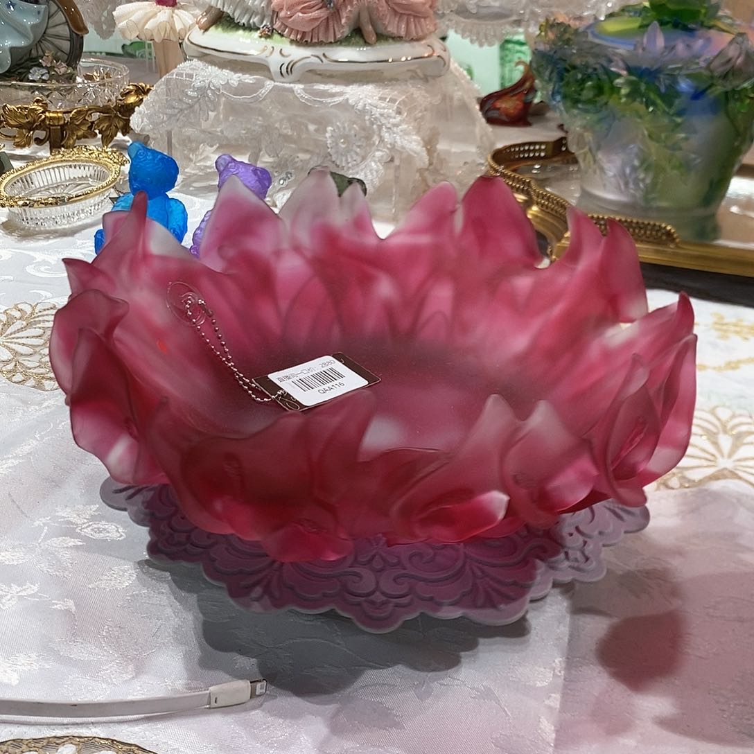 摆件QAA116脱蜡水晶马蹄莲金红料果盘