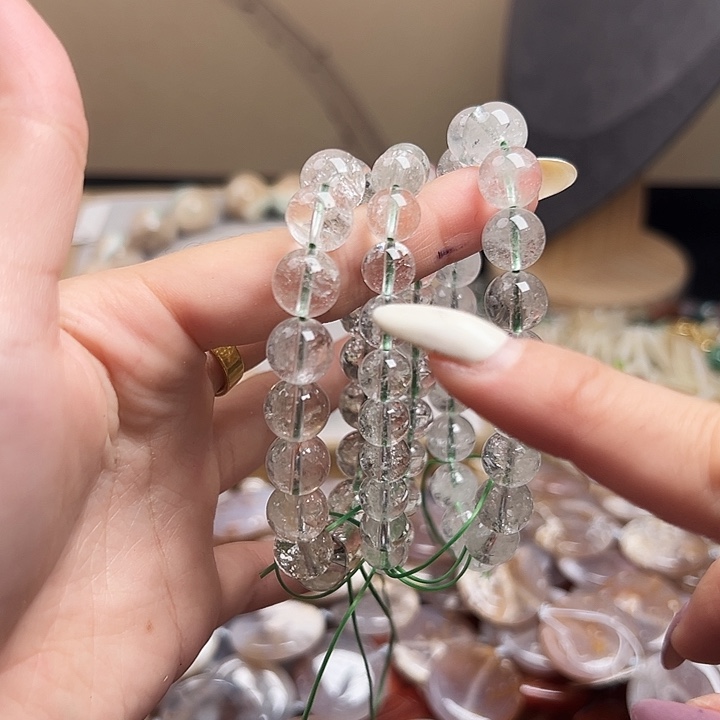玛瑙/玉髓合金珠宝半成品j325 幽灵白水晶一条