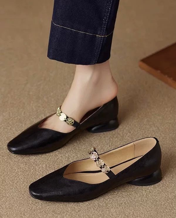 平跟修面皮玛丽珍鞋软底单鞋皮鞋方头浅口复古低跟