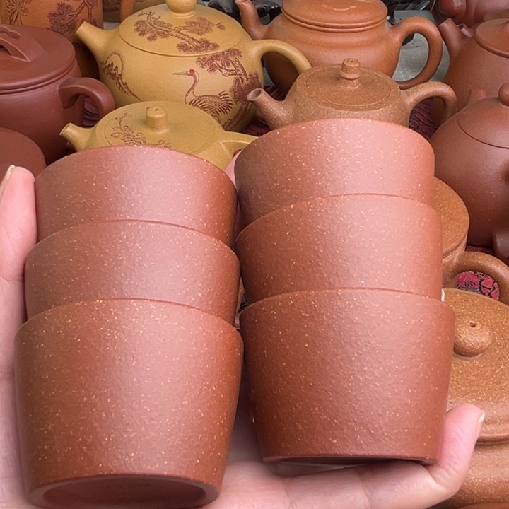 用***5紫砂茶壶原矿红降坡小客杯容量60cc