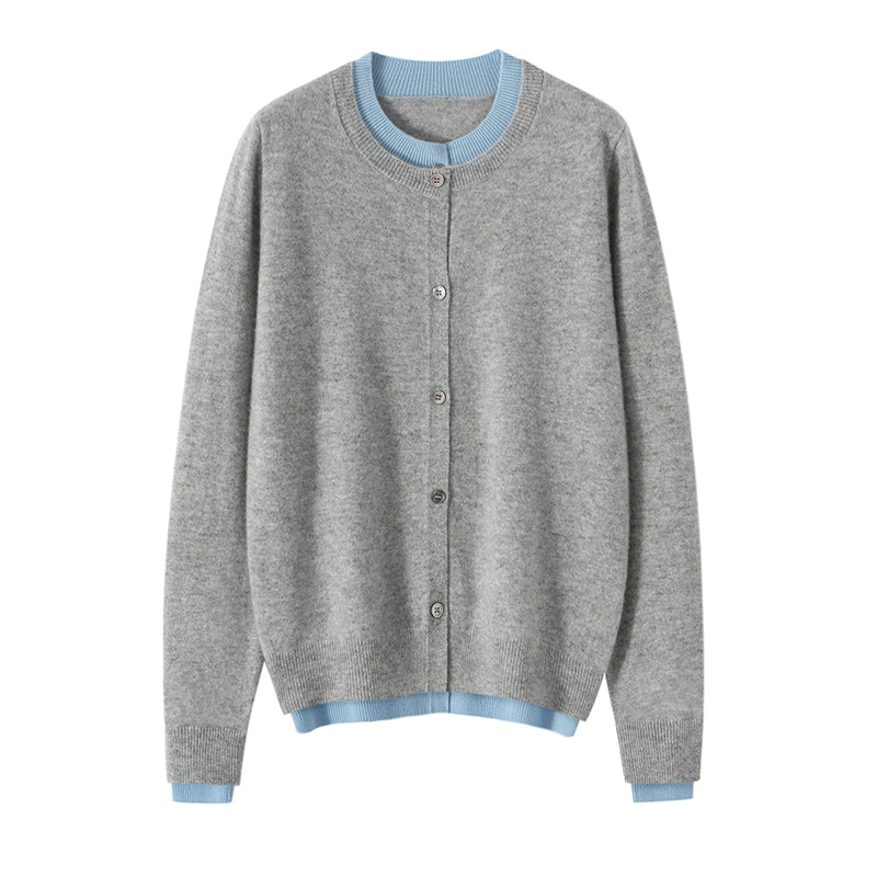 100%山羊绒百搭拼接针织女圆领秋冬毛针织衫打底衫套头TY390592