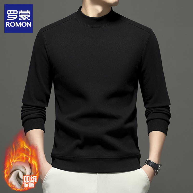罗蒙加绒加厚保暖针织衫男秋冬半高领高端毛衣含羊毛桑蚕丝打底衫