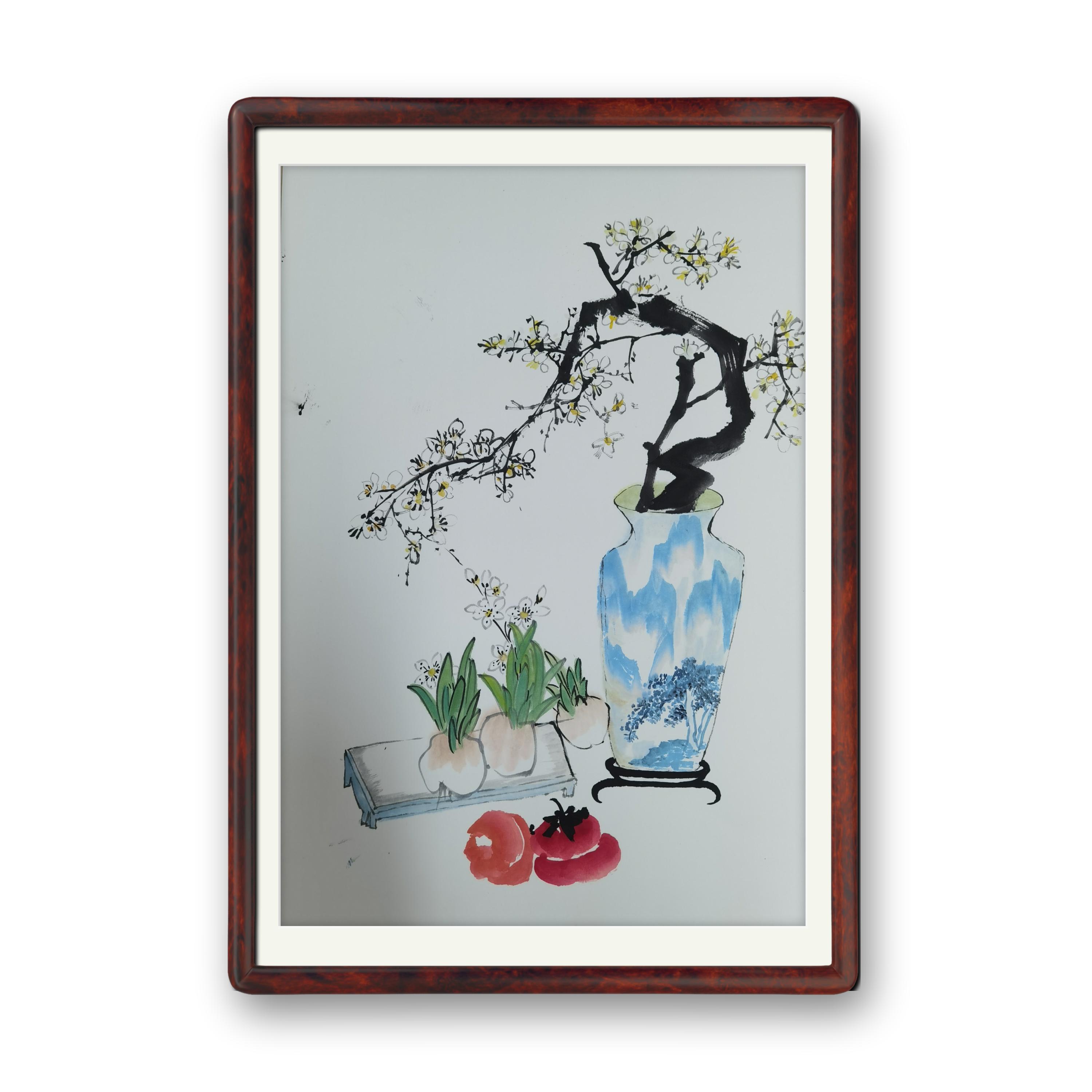 手绘国画四尺三开花鸟画客厅牡丹画竹子画紫藤画牡丹画写意国画