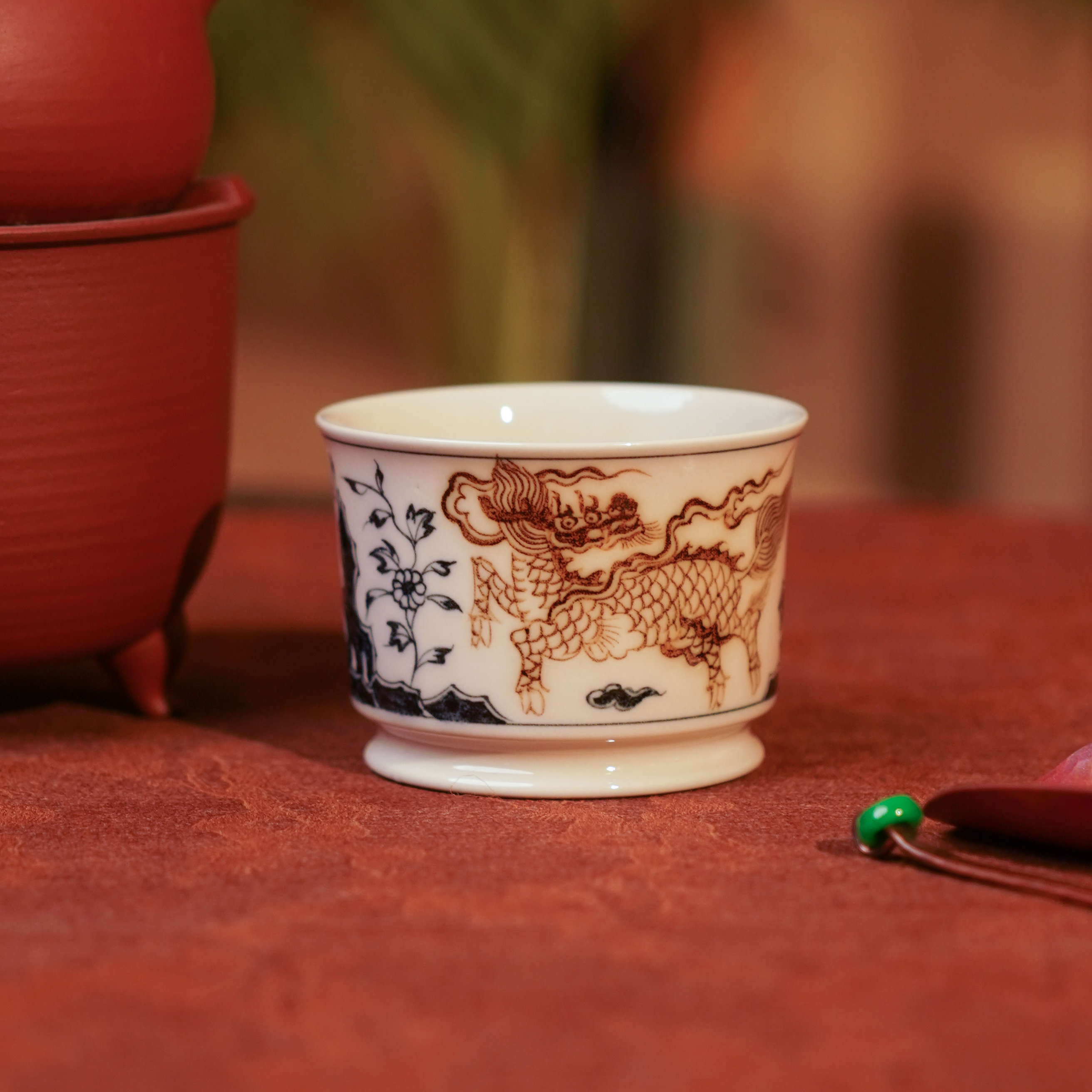 渐升堂  青+金麒麟杯  茶具中式茶道陶瓷饮茶