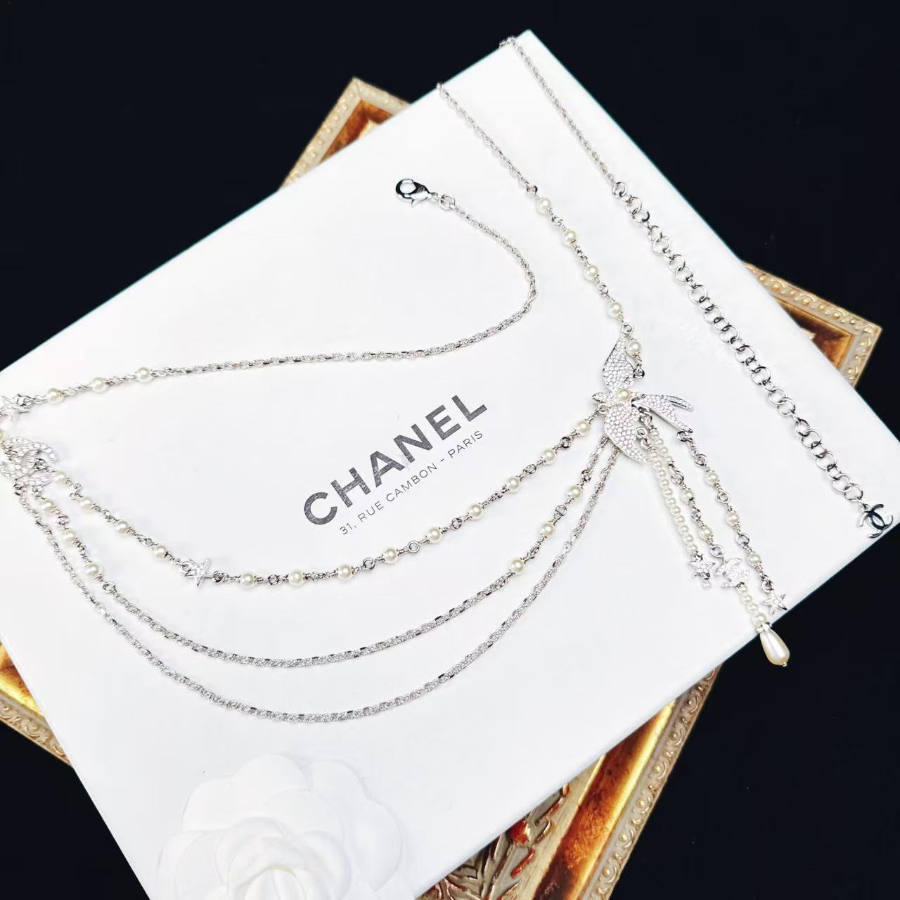 95新 Chanel/香奈儿 柚礼中古/香奈儿满钻飞鸟流苏项链LZ511352