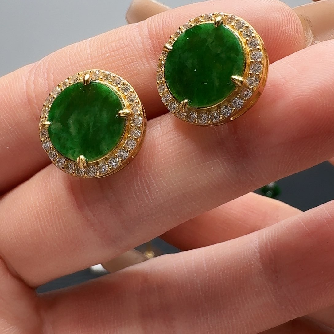 翡翠耳饰银S925镶嵌耳饰