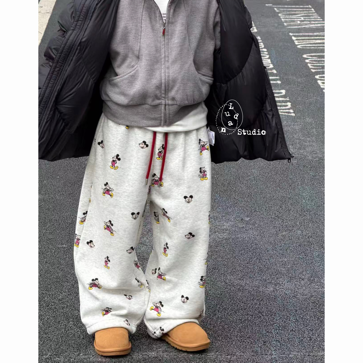 【现货】卤蛋童装：逃跑米奇/加绒休闲卫裤白色男女童26219