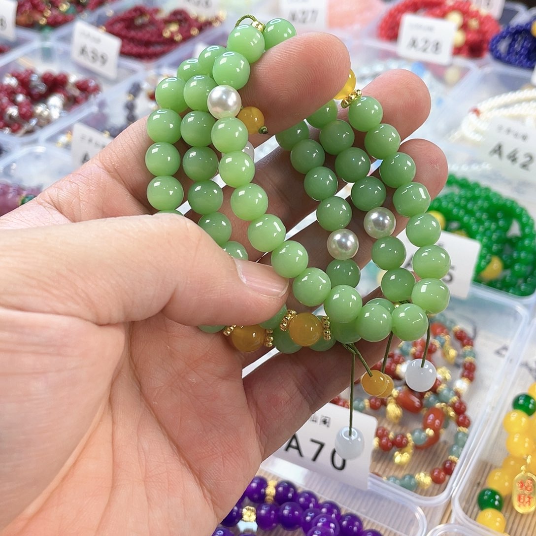 檀香木手串银S925镀金镶嵌