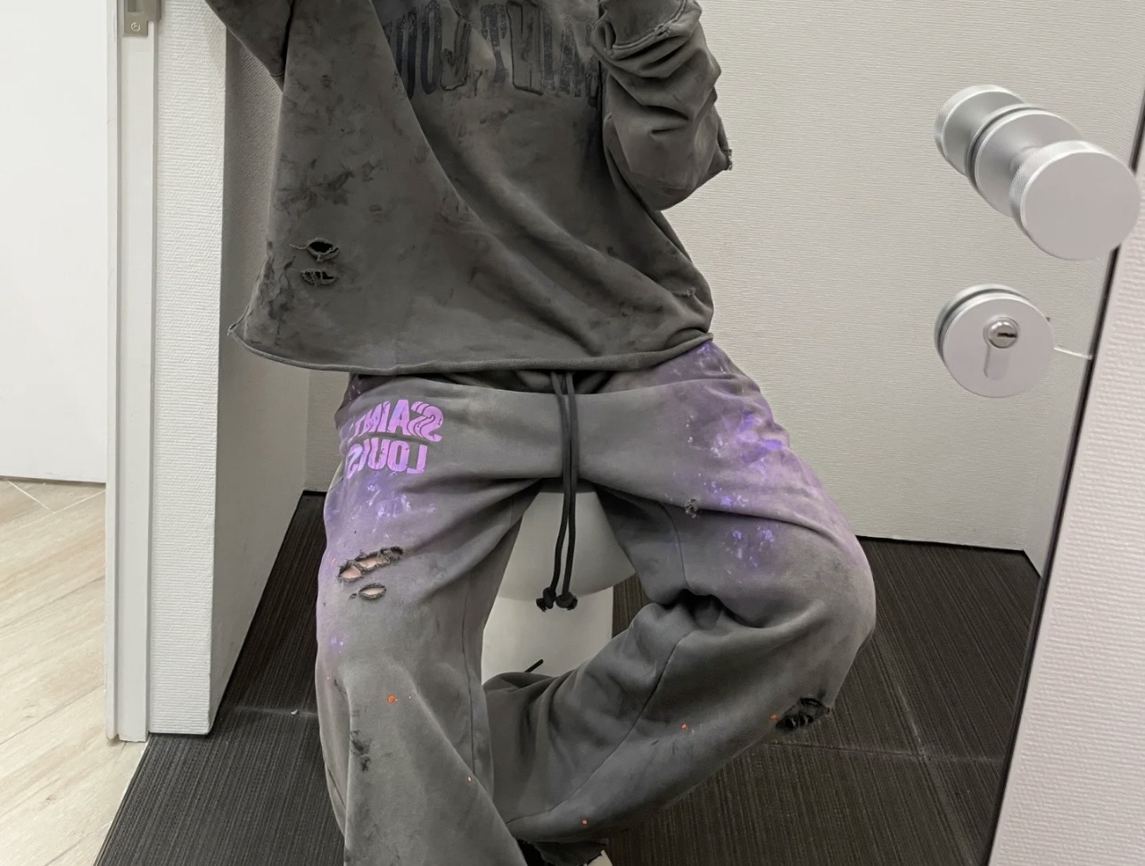 【ST643】Saint Louis泼墨破坏美式高街休闲宽松平口卫裤涂鸦VTG