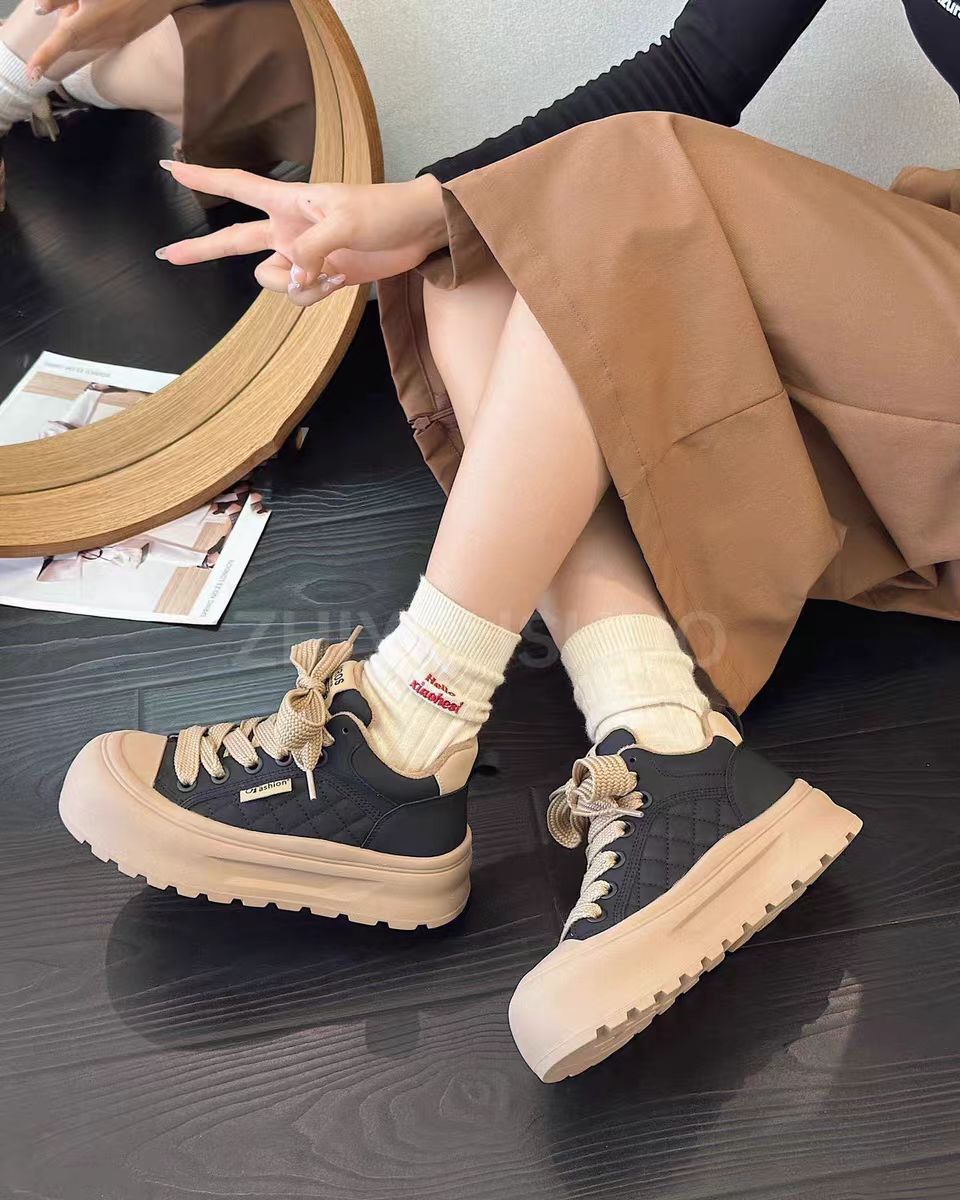 2024冬季新款真皮厚底加绒保暖休闲鞋女百搭时尚运动板鞋潮3828