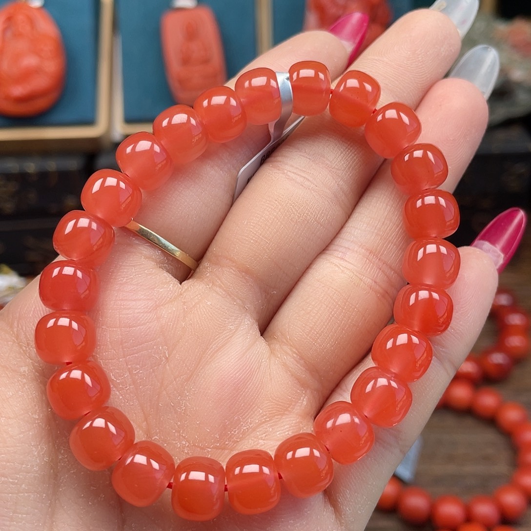 南红玛瑙未镶嵌手串精品放漏 保山樱桃红老型卡9mm+