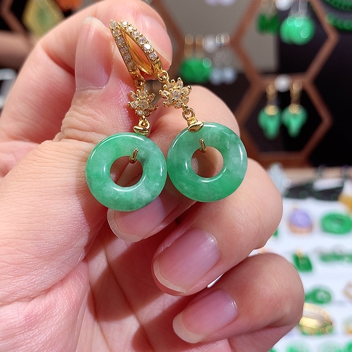 银S925镀金镶嵌翡翠耳饰