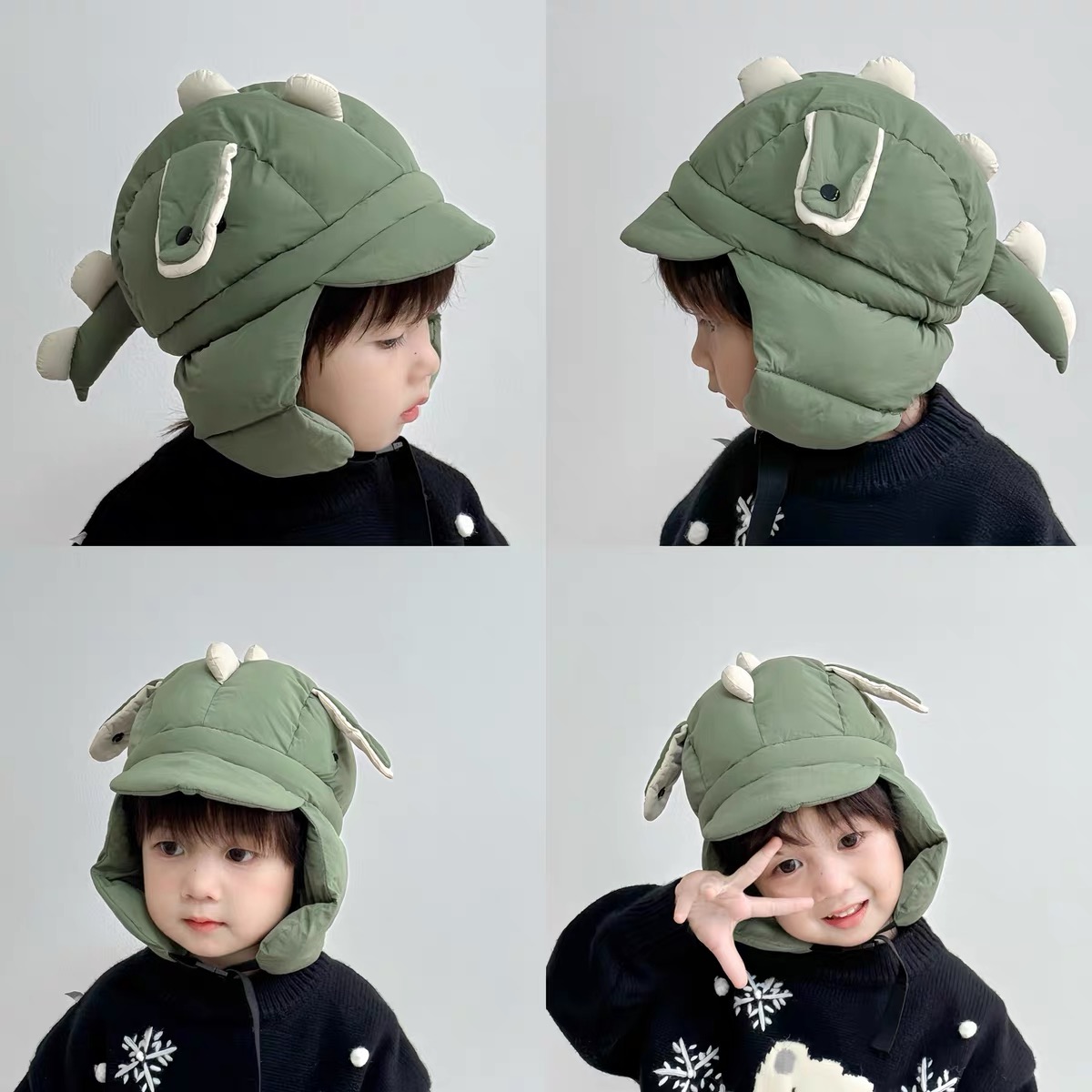 男孩冬季保暖帽女孩可爱卡通恐龙防风骑车挡风儿童帽子护耳雷锋帽