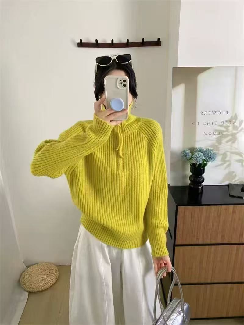 冬季韩系新款半拉链高领加厚针织宽松时尚毛衣YWH-MY-866