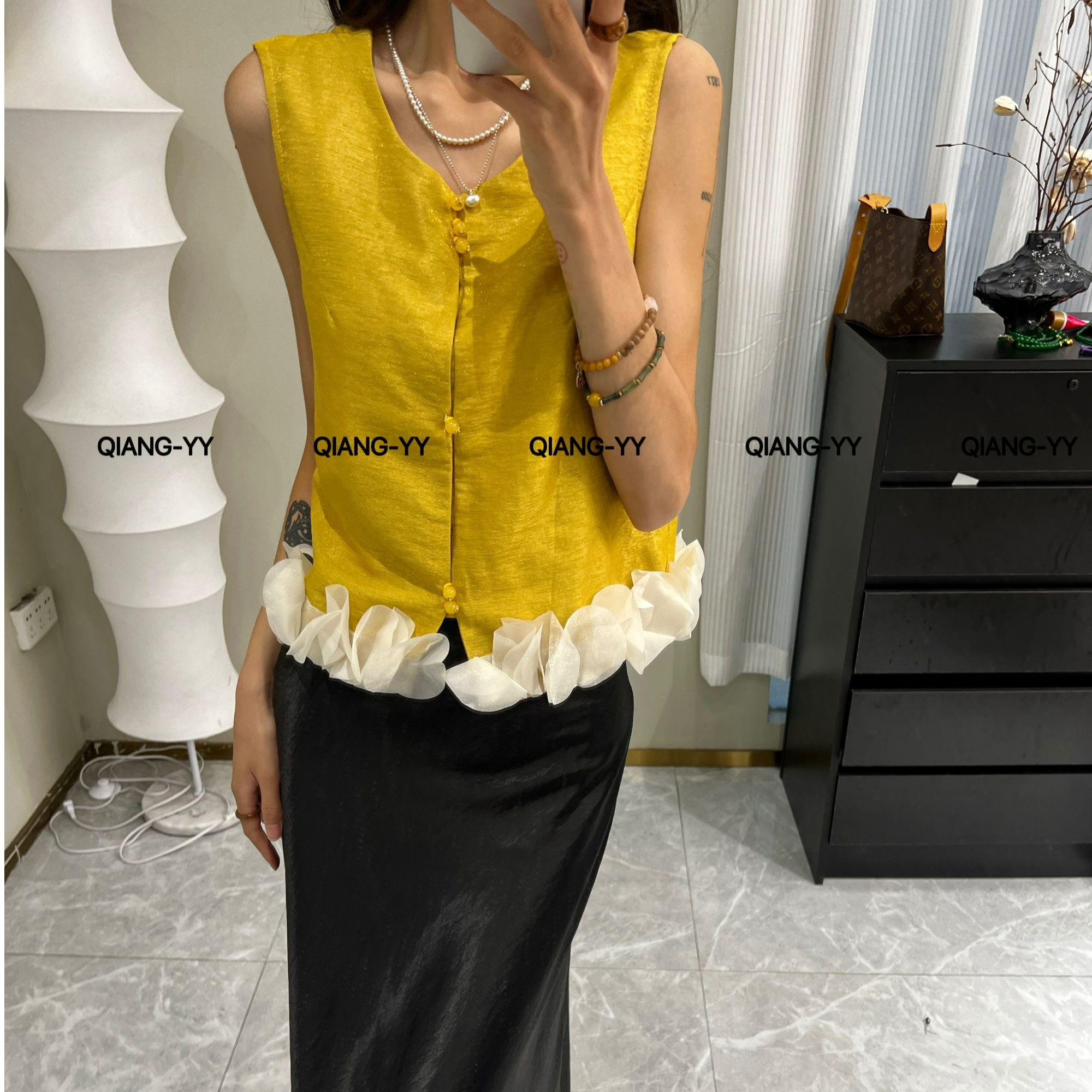 圆领常规薄款百搭宽松型马夹拼接夏季设计感女装835