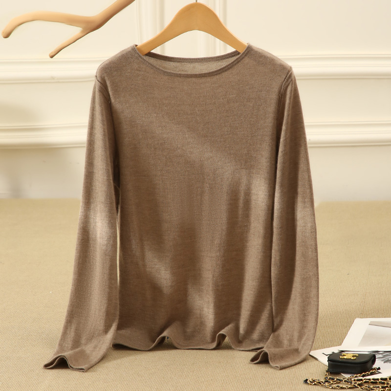 100%纯山羊绒68支精纺18针及密卷边打底衫