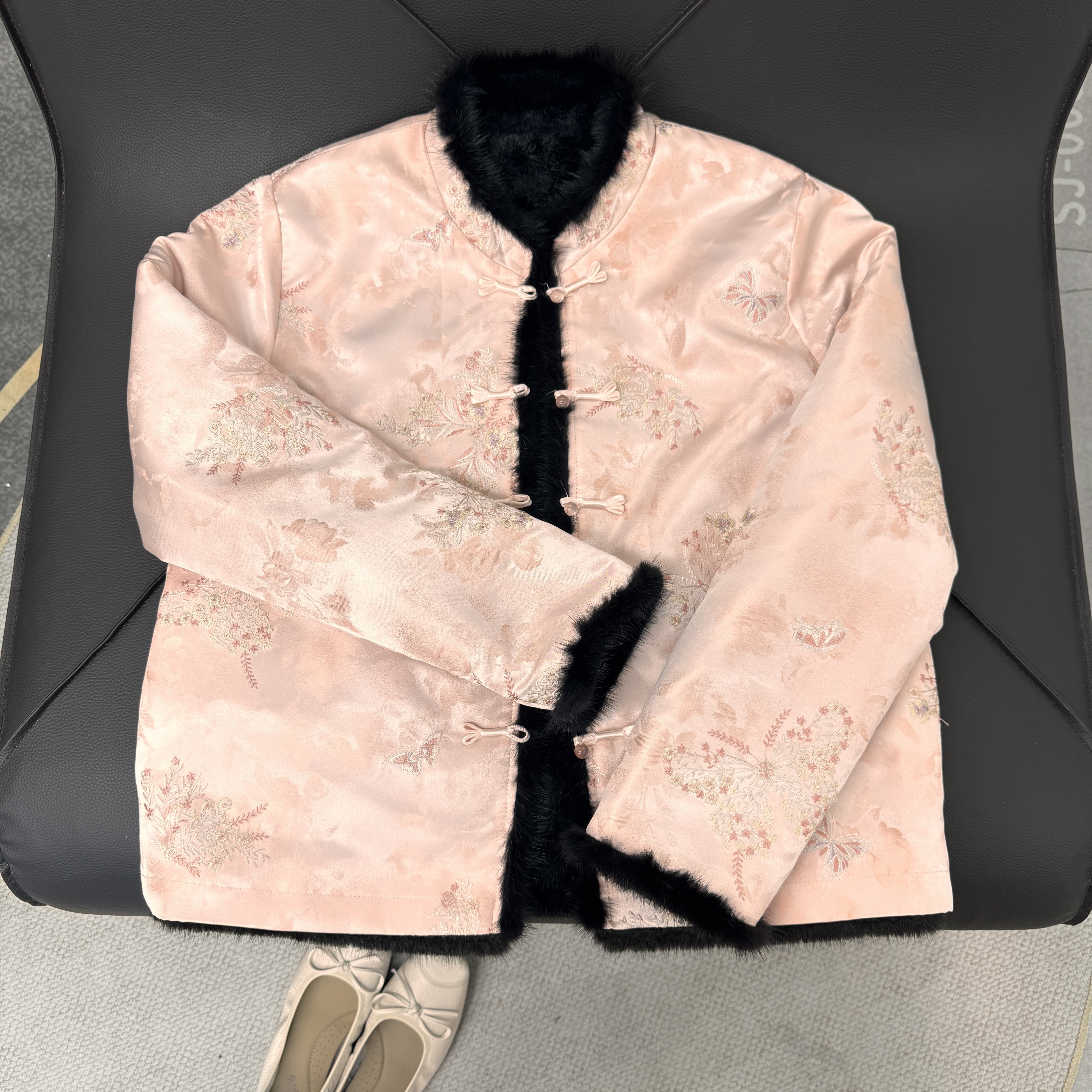 (梦雨灵蝶)冬款新款水貂毛外套香云老料新中式短款上衣百搭双面穿