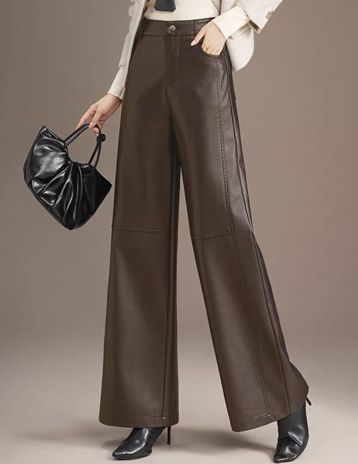 【好爱家专属】时髦过冬 秋冬新款宽松显瘦百搭直筒哑光皮裤7546