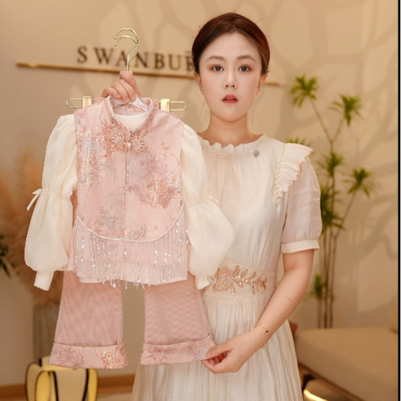 【现货】【Y.g2840】2025秋季新款女童复古国风套装女宝气质长裤套装