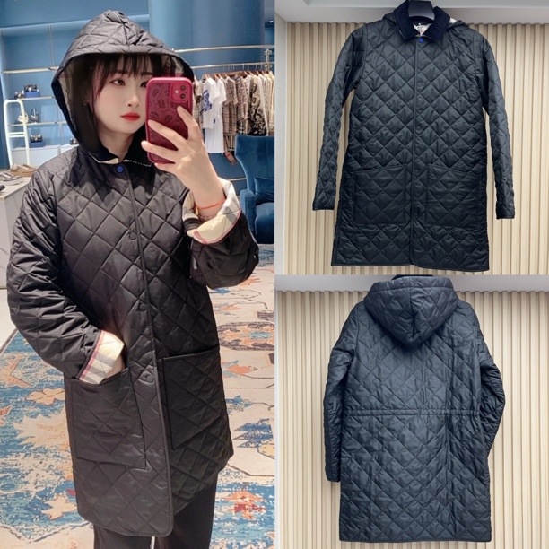 未使用 BURBERRY/博柏利 女款大童 菱格连帽棉服外套14Y