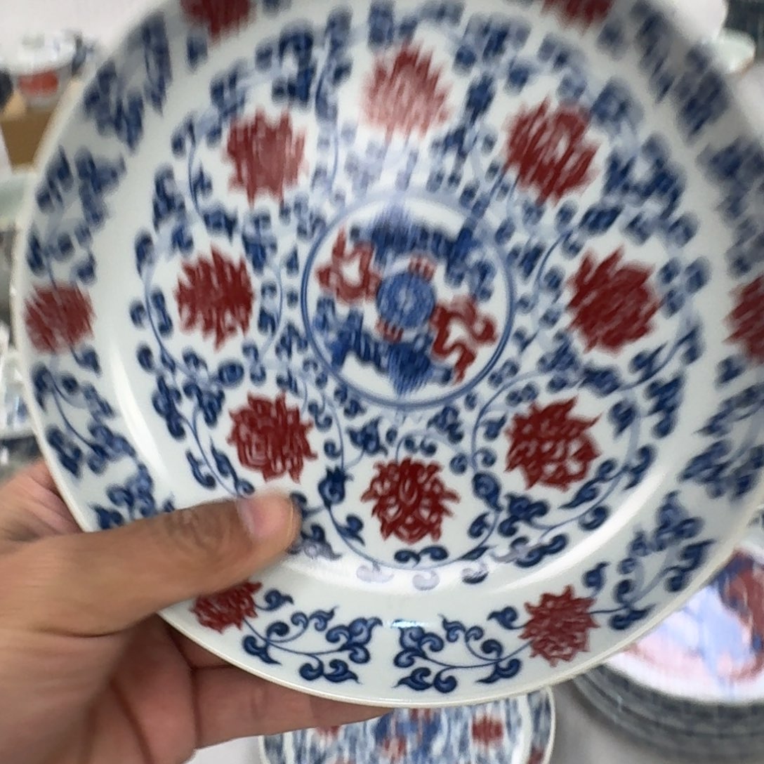 摆件釉里红缠枝莲大壶承17.5