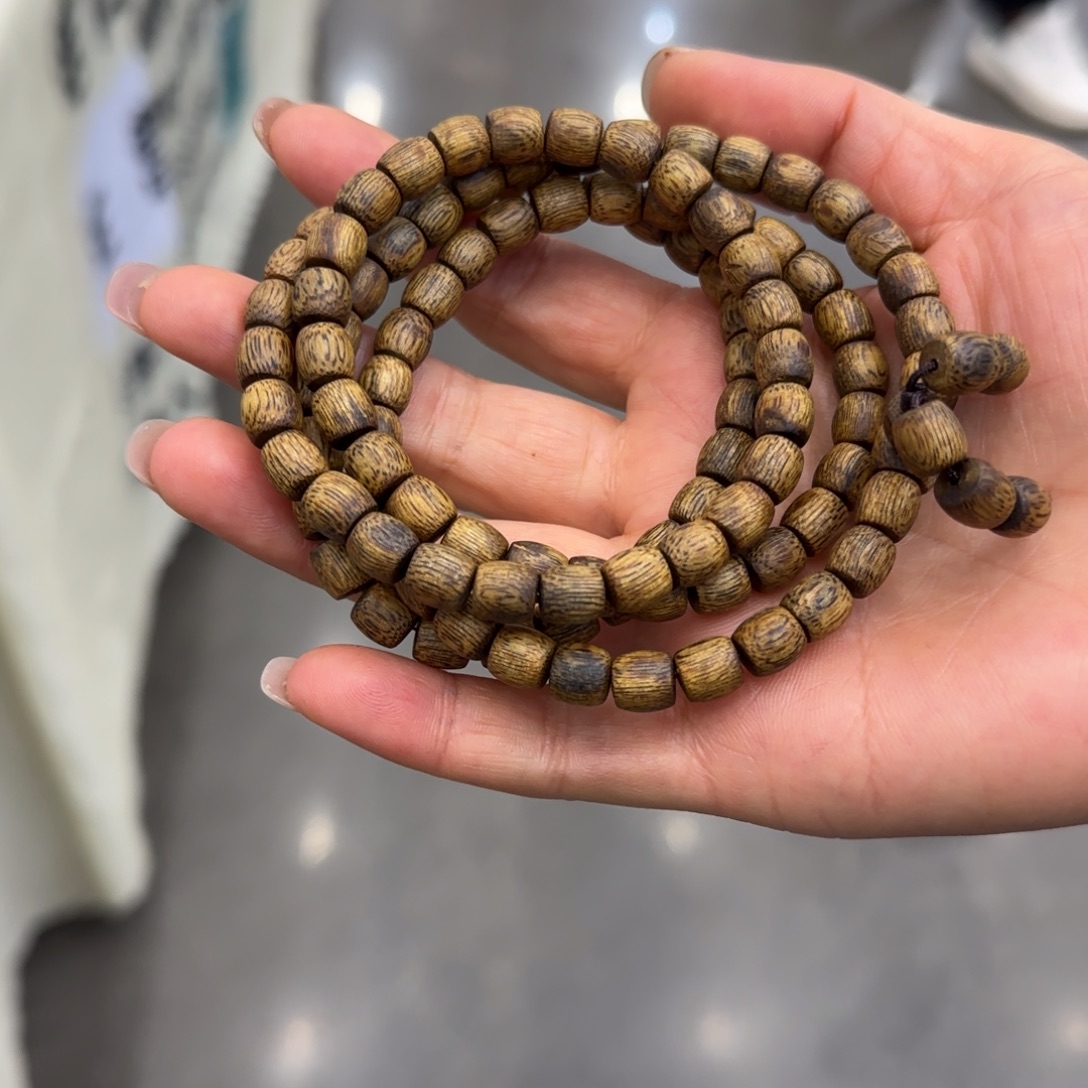 沉香手串99沉天然黄棋直纹鼓珠多圈7mm20g+多样性发一