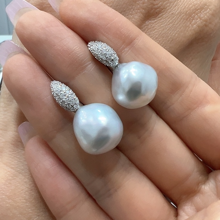 银S925镶嵌耳饰海水珍珠