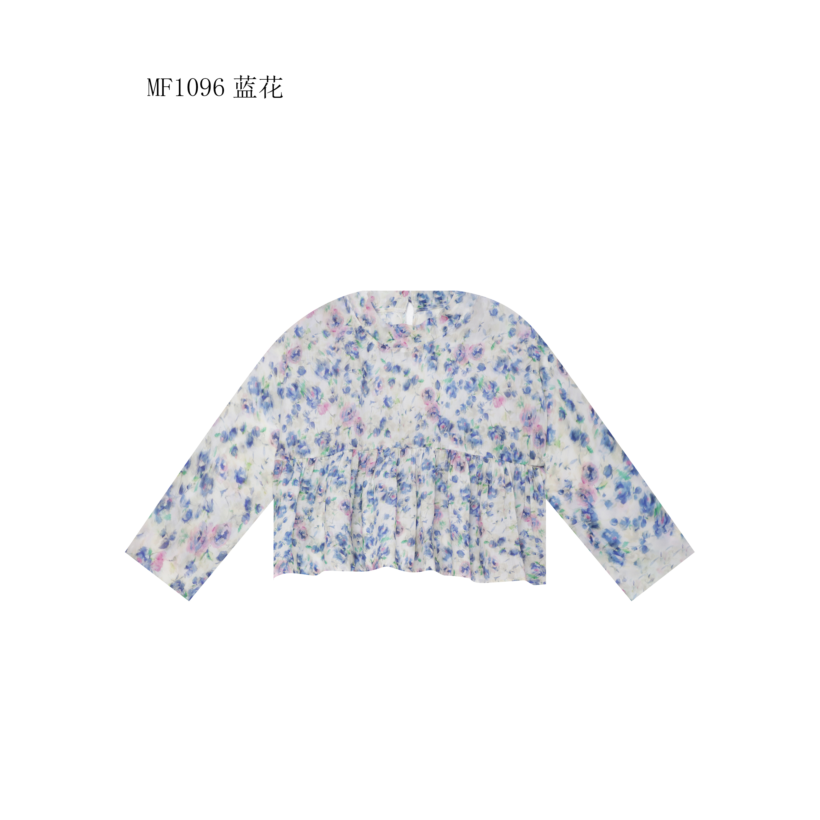 【麻訪家】MF1096蓝花文艺印花减龄宽松百搭长袖上衣