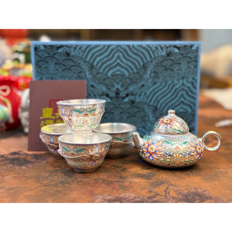 （壶+4杯+礼盒）珐琅彩缠枝莲套装周鸿杰w2897
