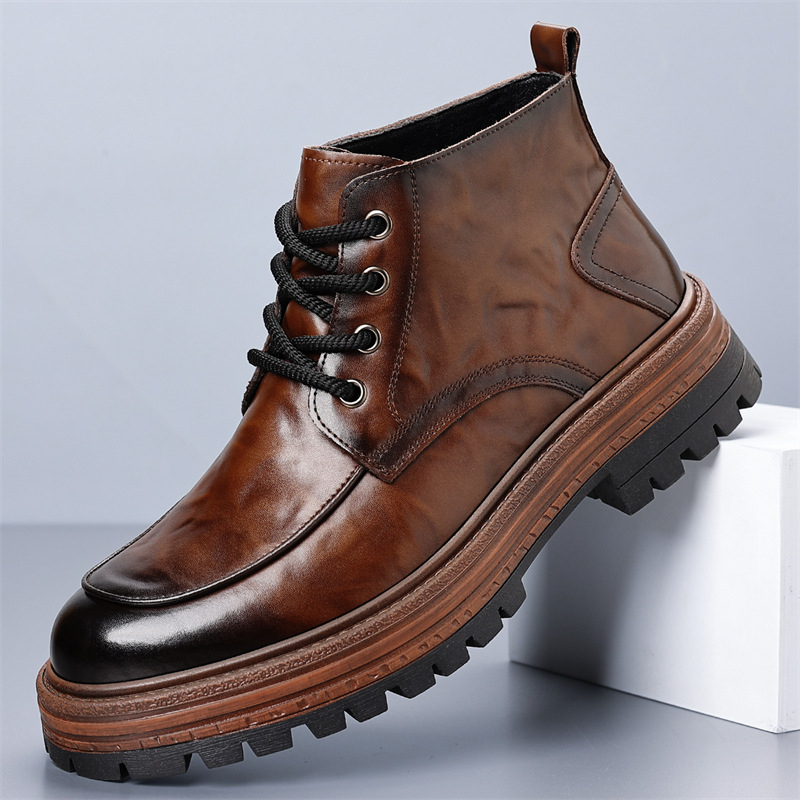 马丁靴男款2025冬季加绒加厚英伦风中帮厚底保暖工装靴潮