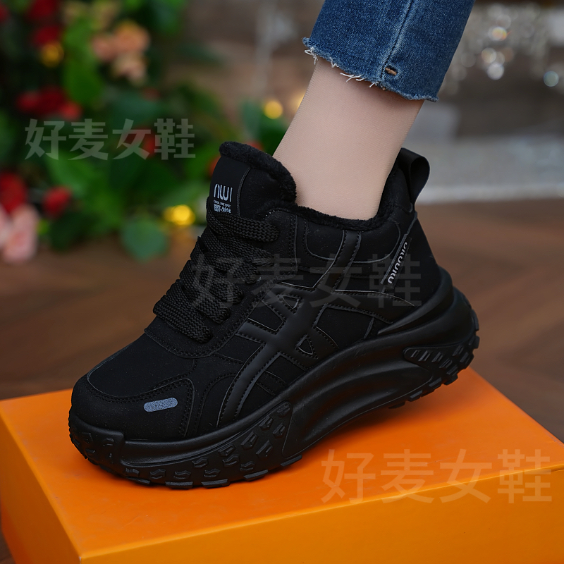ins韩版新款加绒高帮老爹鞋女冬季学生休闲鞋厚底增高防滑保暖