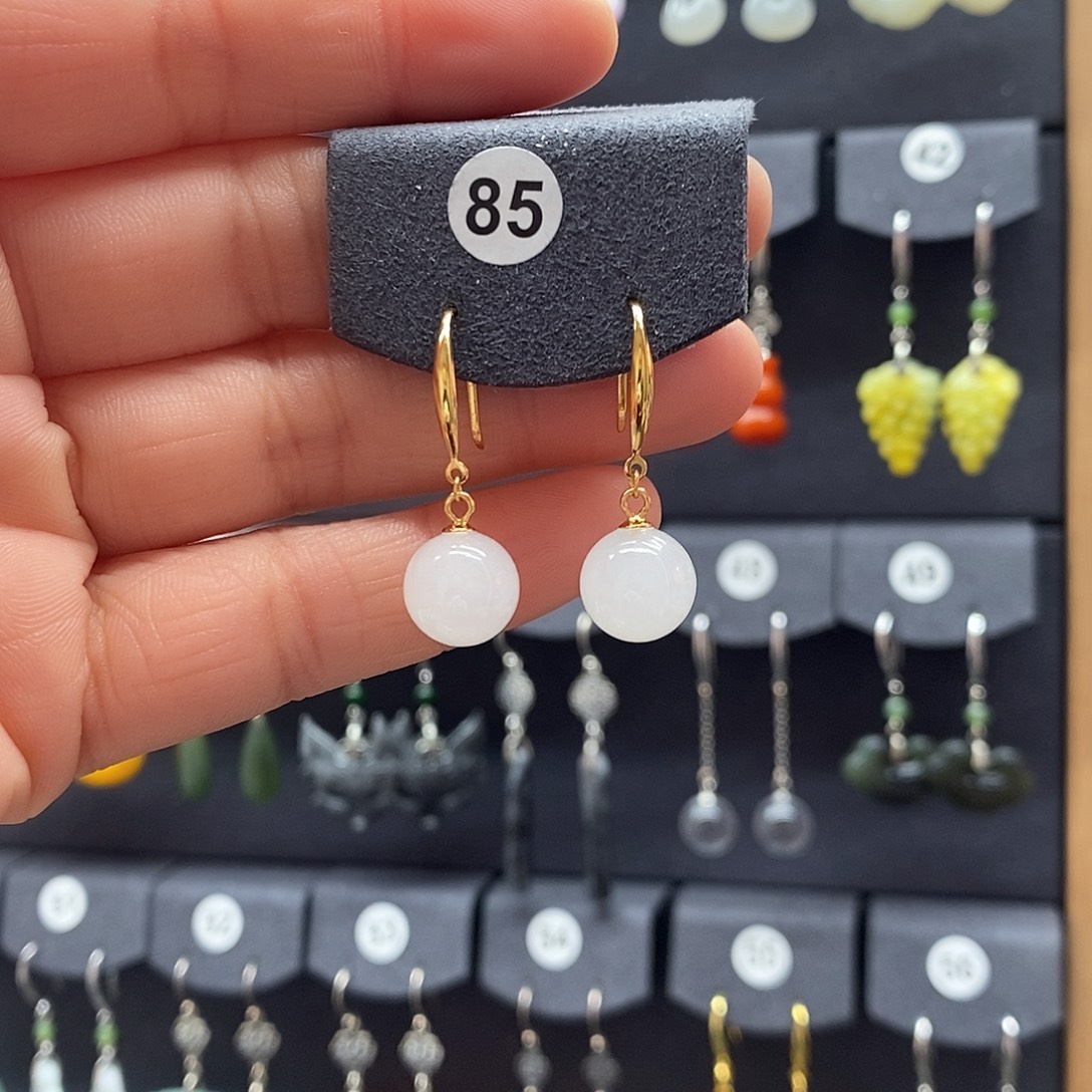 和田玉银S925镶嵌耳饰