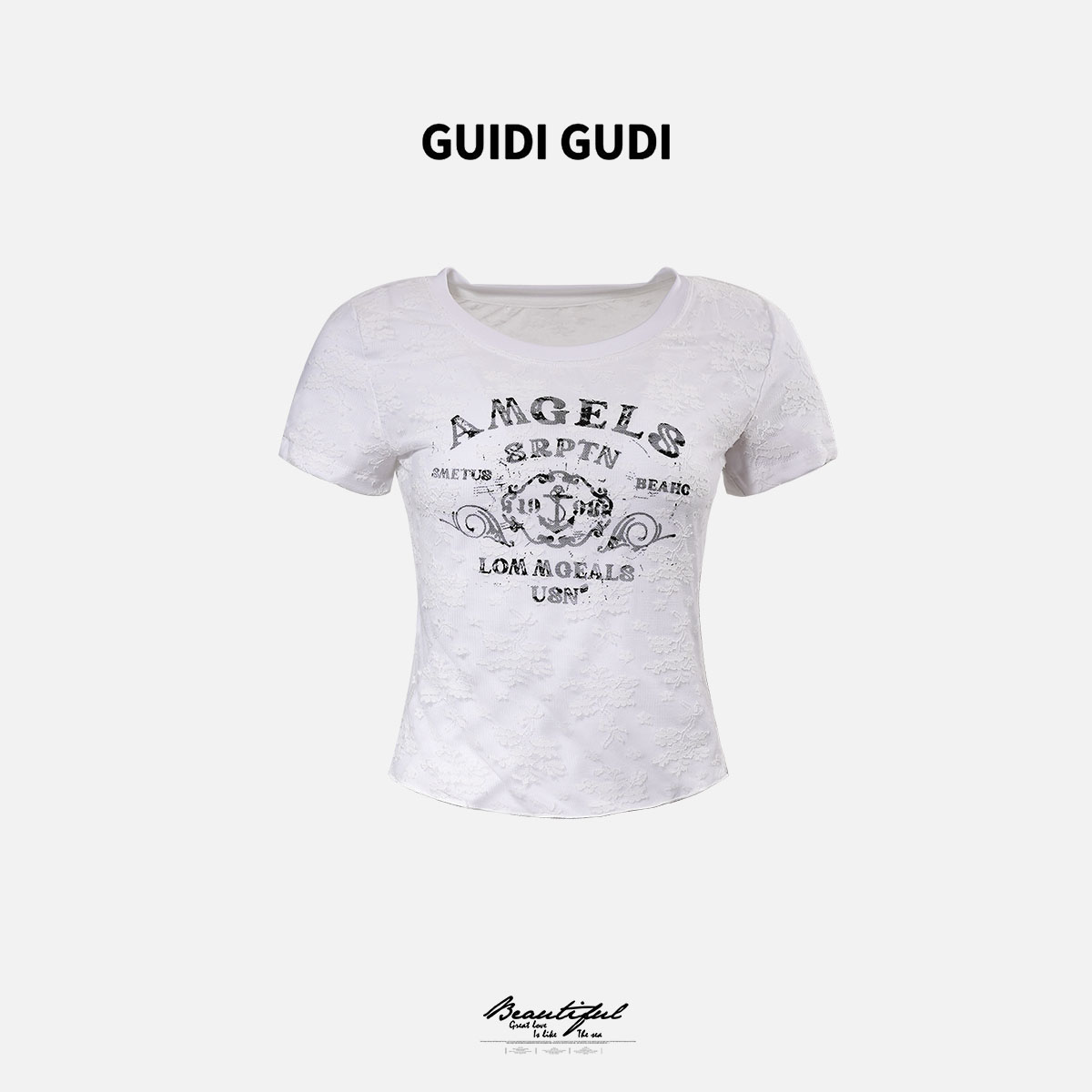GUIDI GUDI【大力水手】黄加蓝重工蕾丝字母短袖T恤汉服