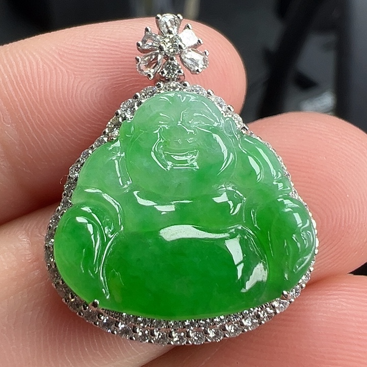 翡翠18K金镶嵌颈饰佛15.7