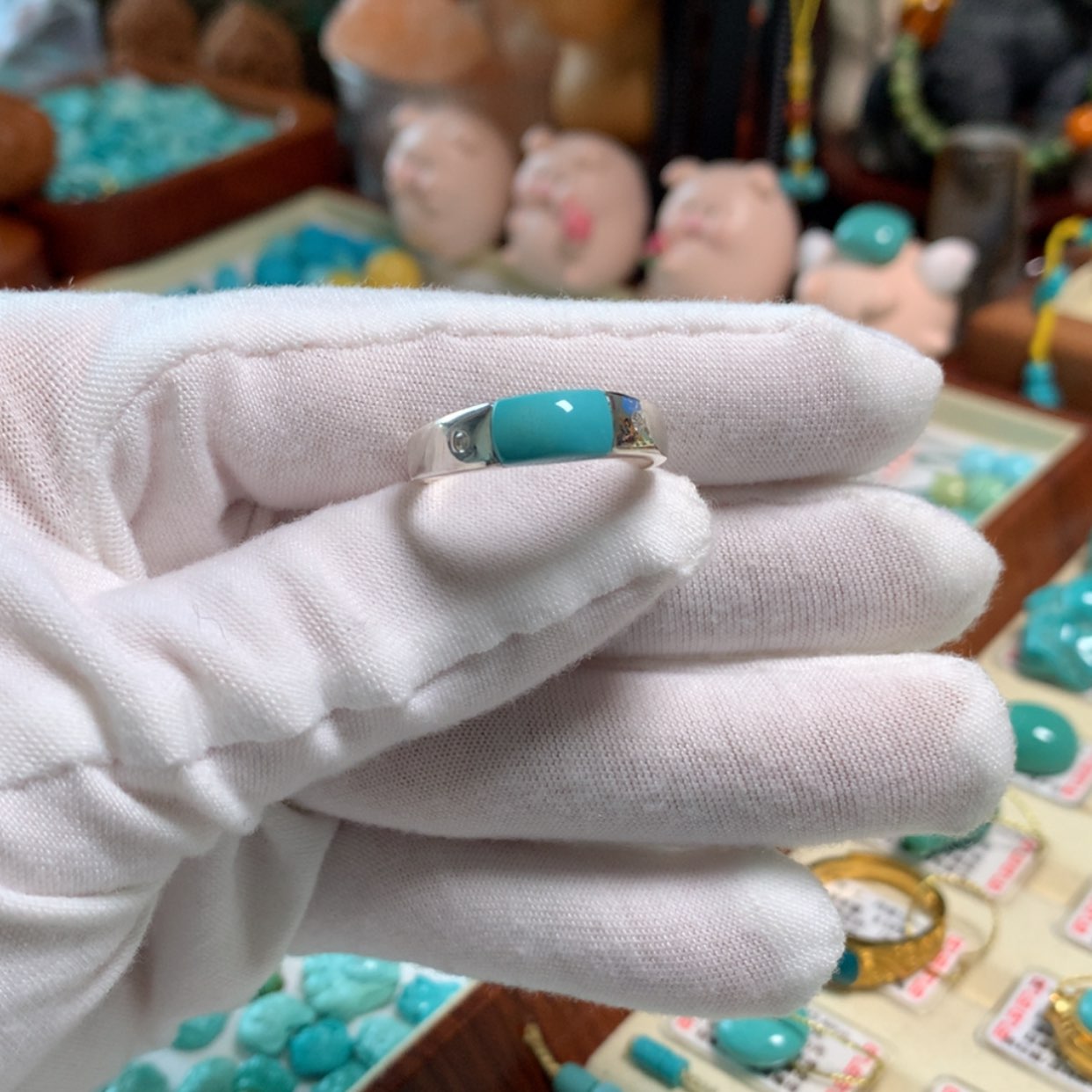 【闪购商品】绿松石未镶嵌内径18.5mm瓷釉级高瓷蓝A*.