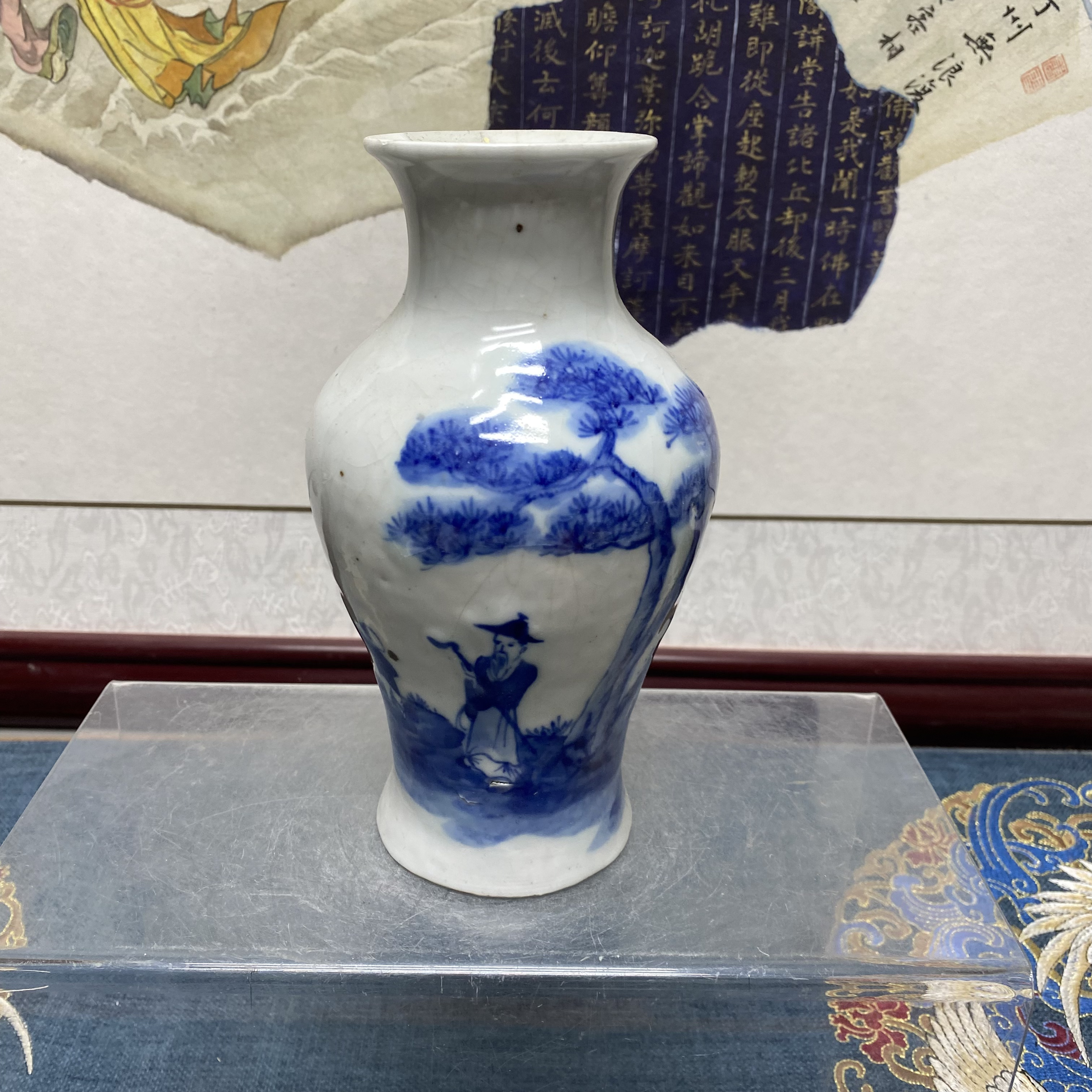 清晚期【松下老者】青花观音瓶24/古玩收藏/KC20250212014