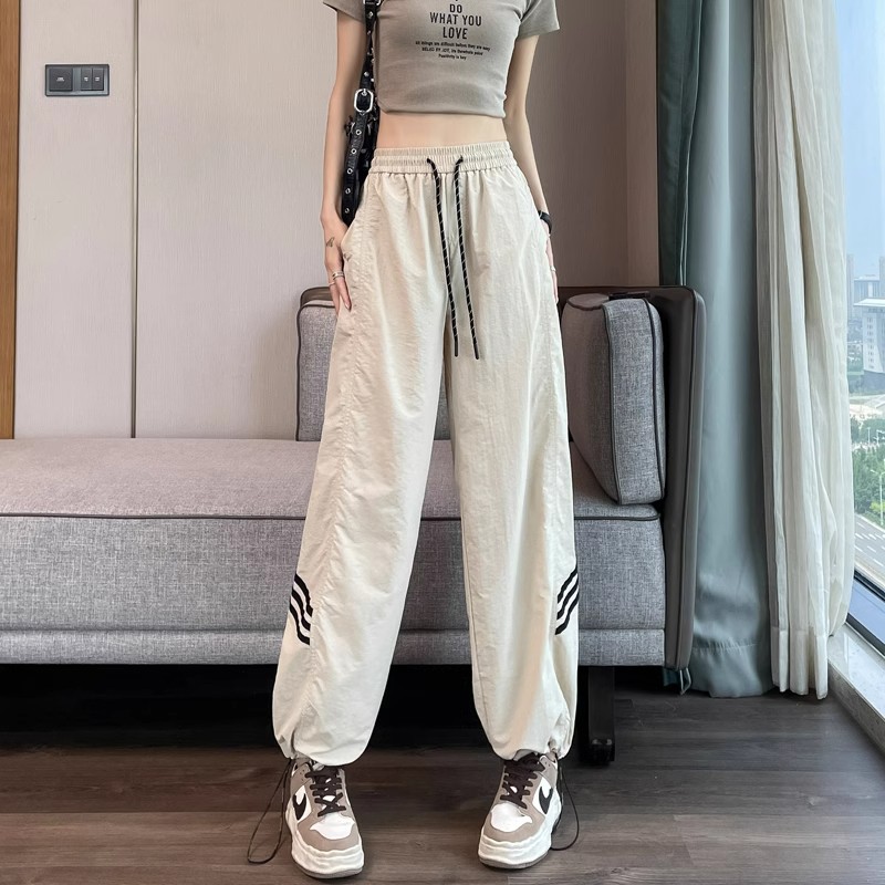 XVRV夏上新工装裤女2025薄款抽绳两穿束脚阔腿高腰休闲运动裤子