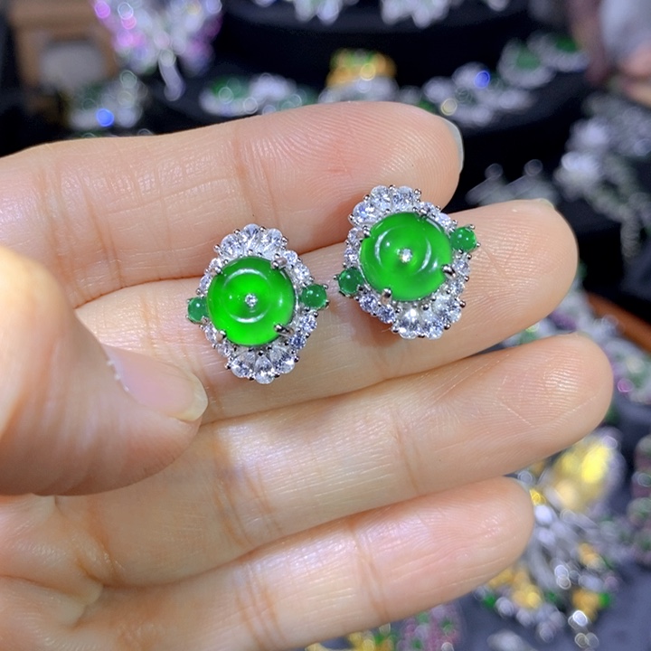 翡翠戒指银S925镶嵌天然翡翠