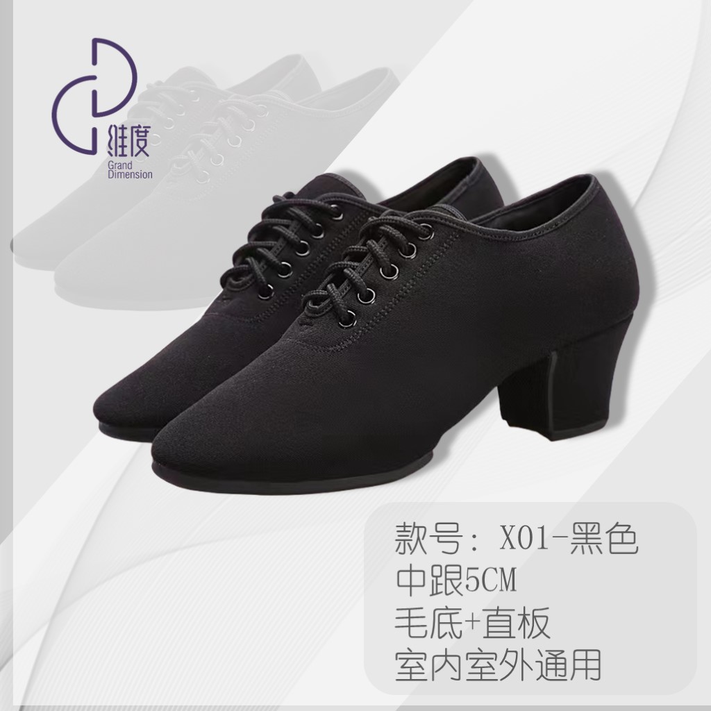 维度舞服 X01毛底+室内+黑色+直板底+中跟5CM 练习鞋透气软底摩登