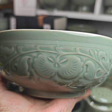 耀州窑缠枝牡丹十年老泥料面碗两只