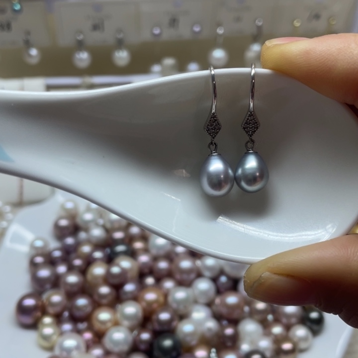 银S925镶嵌耳饰淡水珍珠