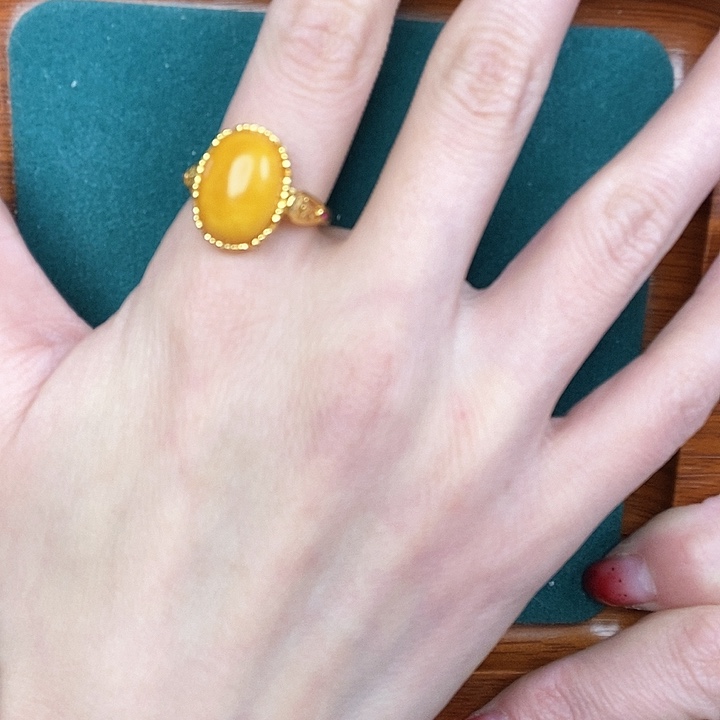 蜜蜡戒指银S925镶嵌戒指